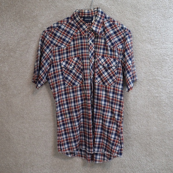 Wrangler VTG  Women Button Down Lot of 2 Shirts Pearl Snap Short Sleeve Plaid M - Picture 8 of 16